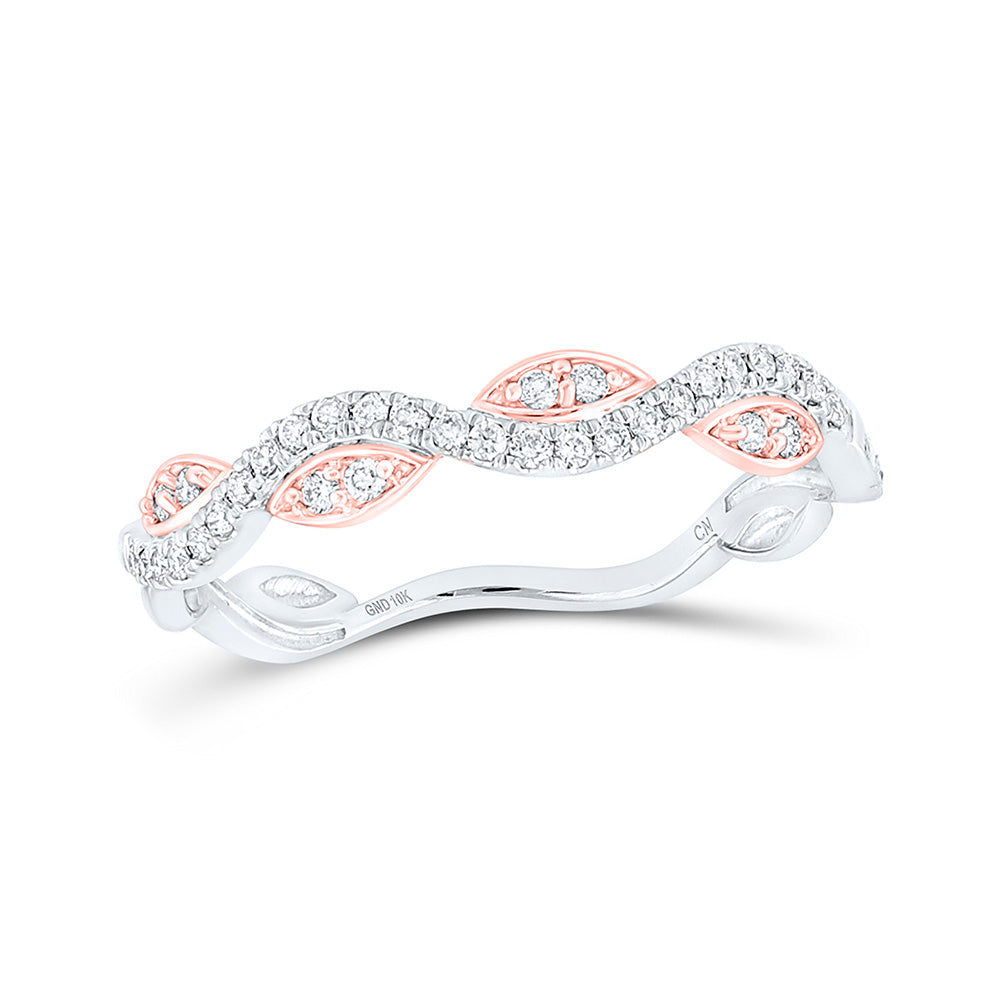 10K Yellow Or Rose Or Two-Tone Gold Womens Round Diamond Wavy Stackable Band Ring 1/6 Cttw, Womens Size: 5-10