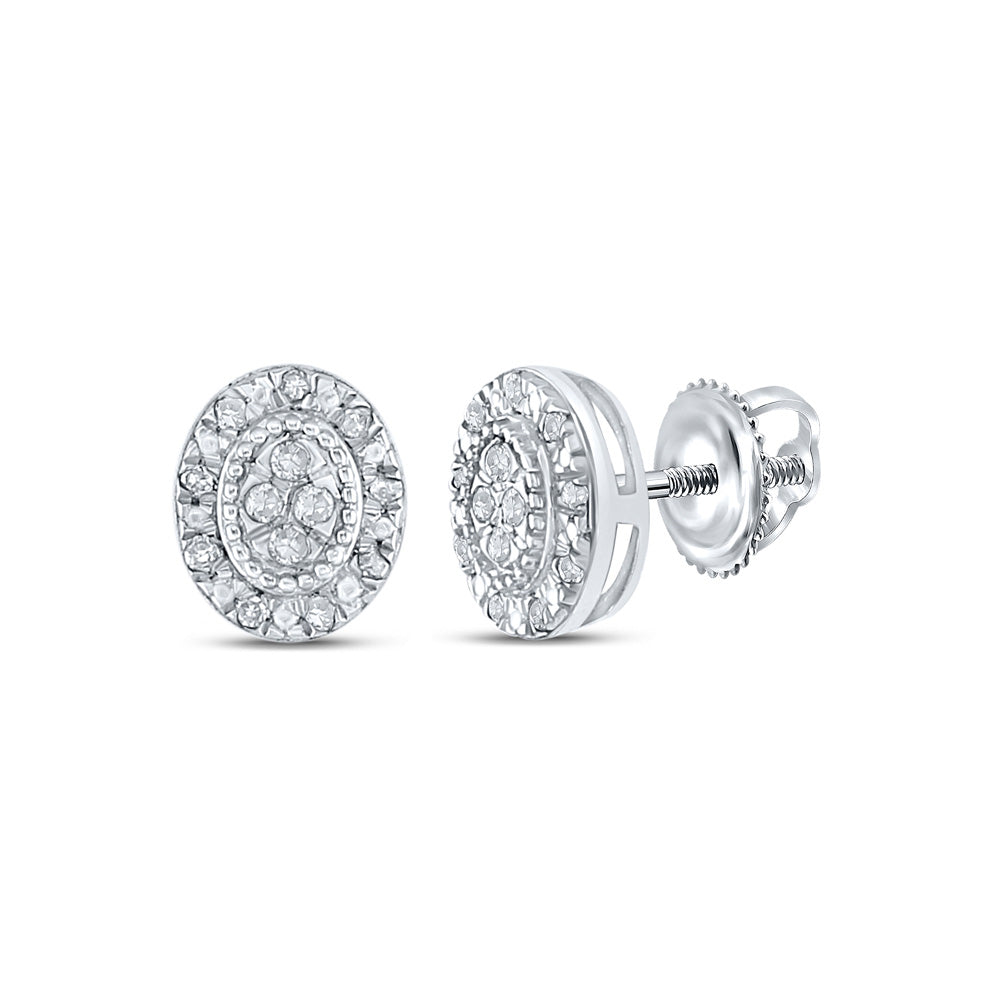 Sterling Silver Or Yellow-tone Sterling Silver Womens Round Diamond Oval Earrings