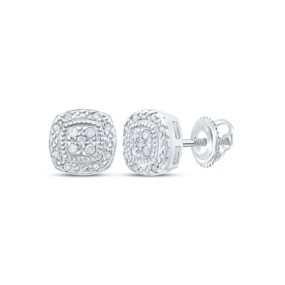 Sterling Silver Or Yellow-tone Sterling Silver Womens Round Diamond Square Earrings