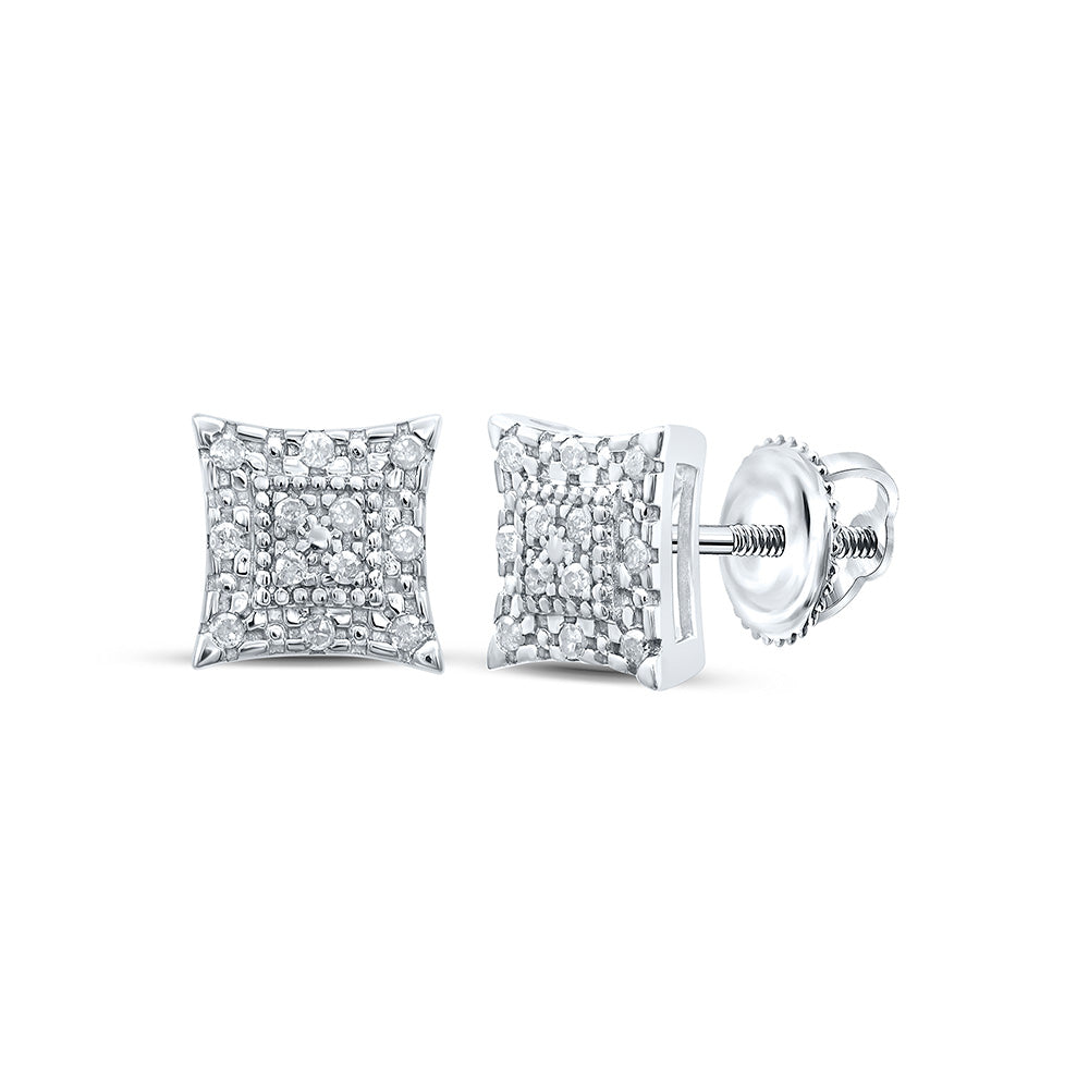 Sterling Silver Or Yellow-tone Sterling Silver Womens Round Diamond Square Earrings