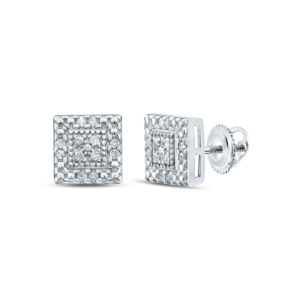 Sterling Silver Or Yellow-tone Sterling Silver Womens Round Diamond Square Earrings