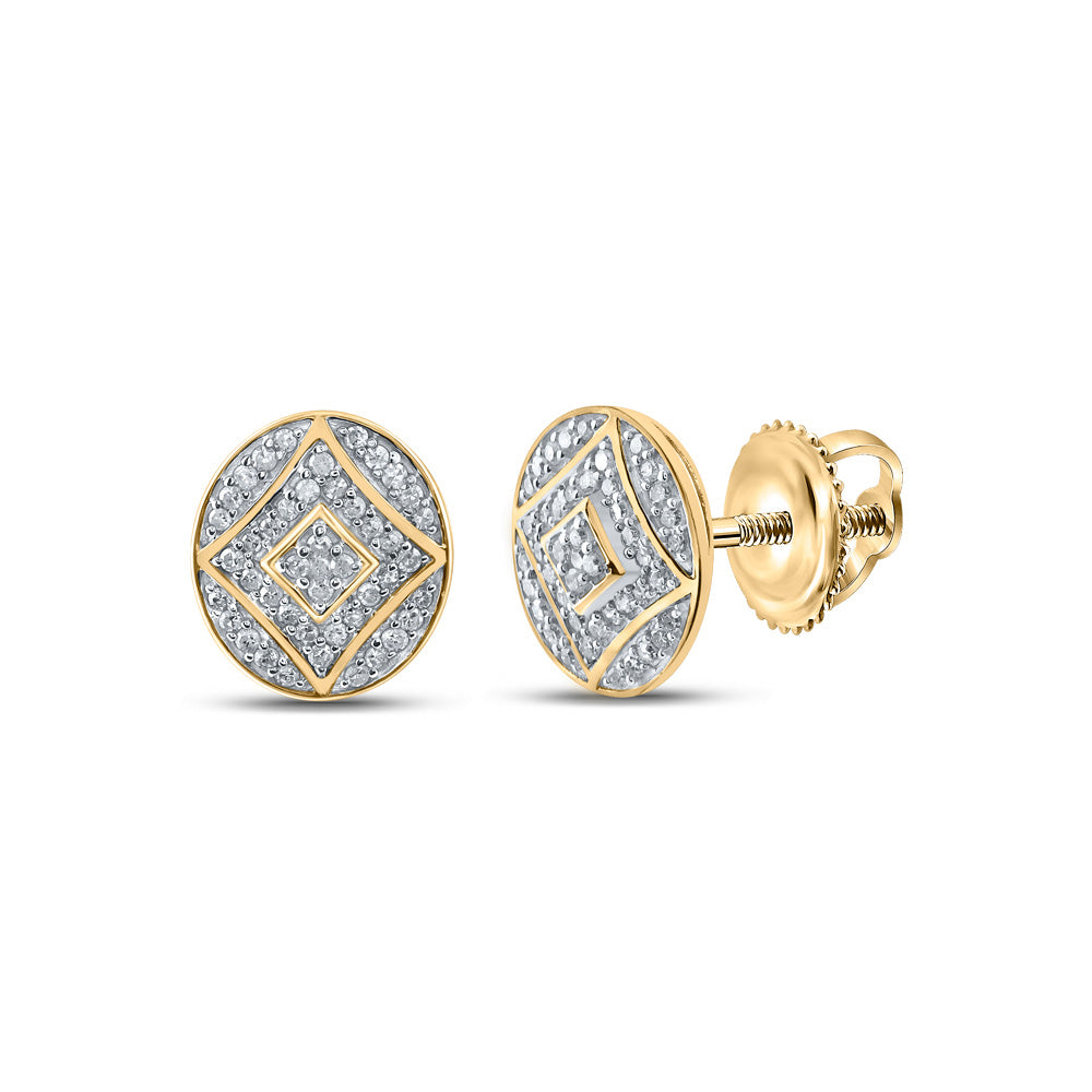 Sterling Silver Or Yellow-tone Sterling Silver Womens Round Diamond Oval Earrings