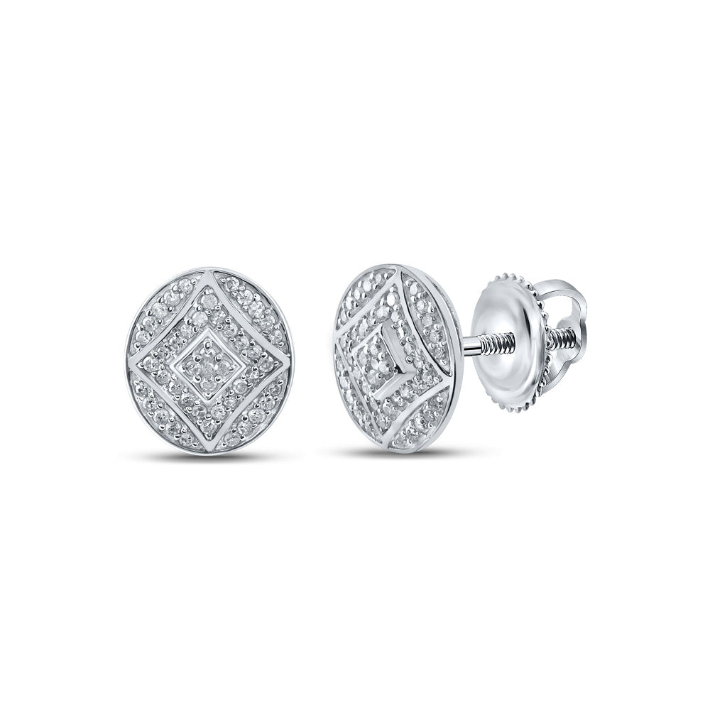 Sterling Silver Or Yellow-tone Sterling Silver Womens Round Diamond Oval Earrings