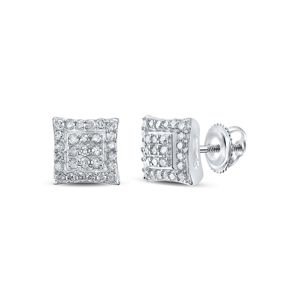Sterling Silver Or Yellow-tone Sterling Silver Womens Round Diamond Square Earrings