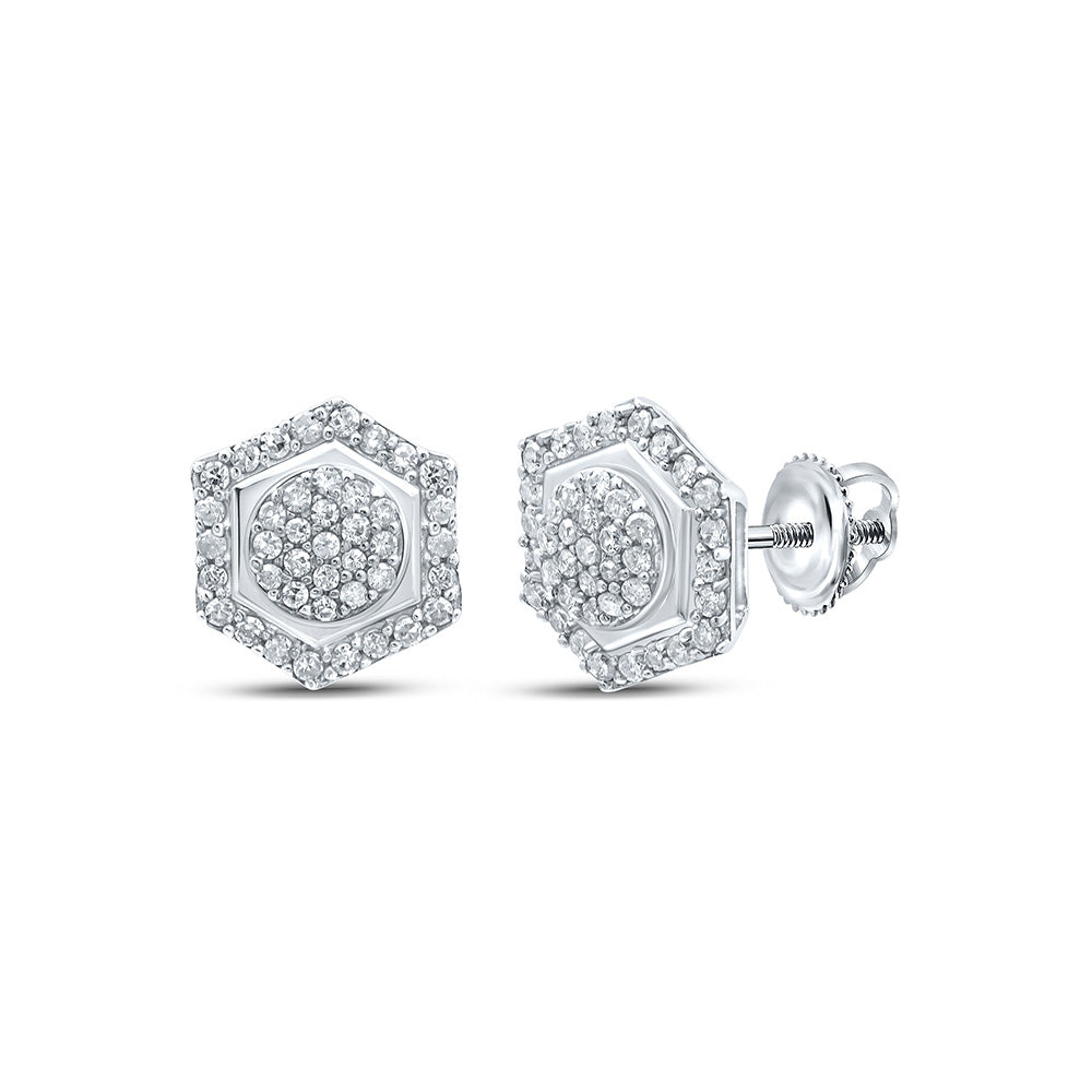 Sterling Silver Or Yellow-tone Sterling Silver Womens Round Diamond Hexagon Cluster Earrings