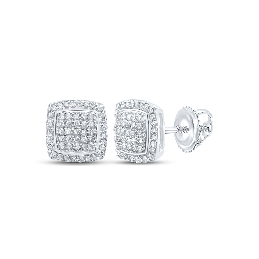 Sterling Silver Or Yellow-tone Sterling Silver Womens Round Diamond Square Earrings