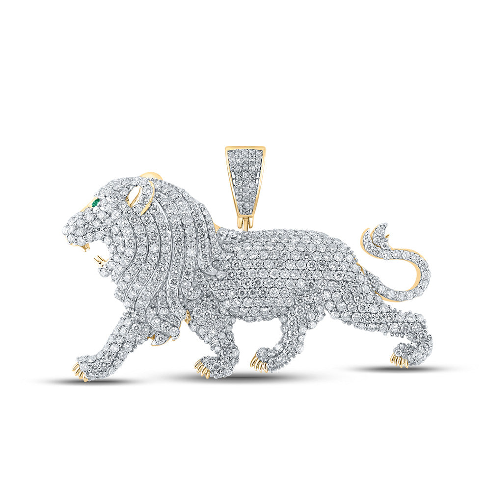 10K Yellow Gold Mens Round Diamond Lion Animal Charm Pendant 5-1/2 Cttw, Length: 1.5 In, Width: 2.32 In