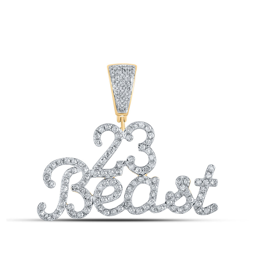 10K Yellow Gold Mens Round Diamond 23 Beast Phrase Charm Pendant 1 Cttw