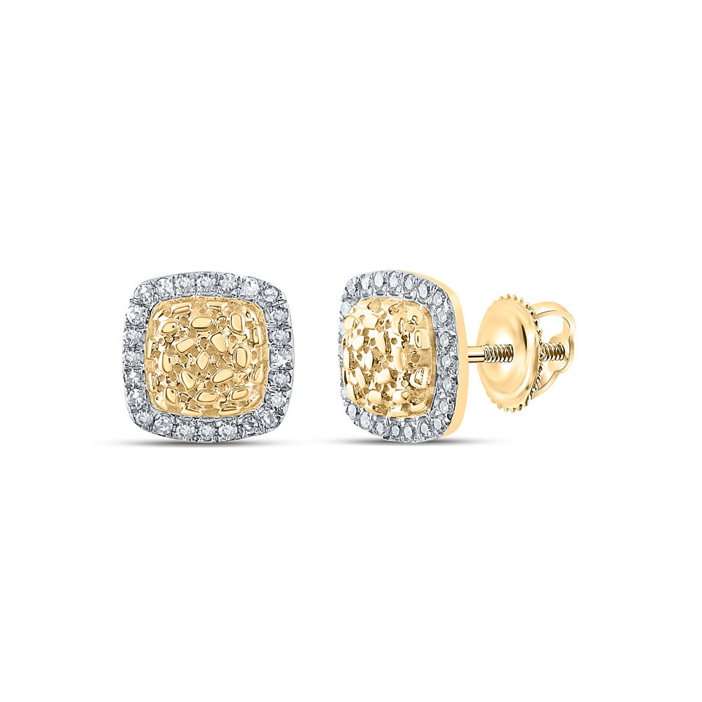 10K Yellow Gold Womens Round Diamond Nugget Square Earrings 1/8 Cttw, Length: 0.31 In, Width: 0.31 In