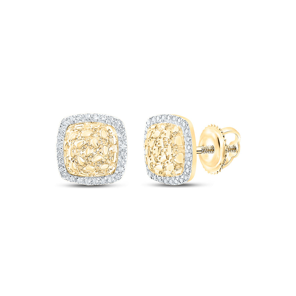 10K Yellow Gold Womens Round Diamond Nugget Square Earrings 1/6 Cttw, Length: 0.4 In, Width: 0.4 In
