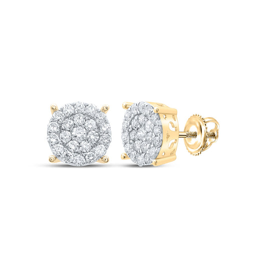 10K Yellow Gold Womens Round Diamond Cluster Earrings 1 Cttw, Length: 0.37 In, Width: 0.37 In