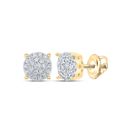 10K Yellow Gold Womens Round Diamond Cluster Earrings 1/4 Cttw