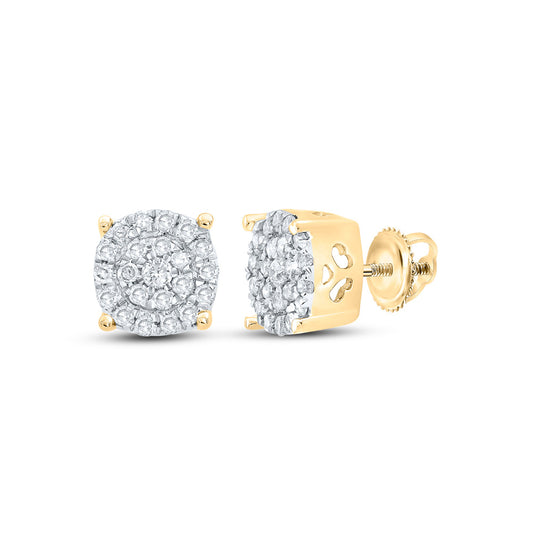 10K Yellow Gold Womens Round Diamond Cluster Earrings 1/8 Cttw