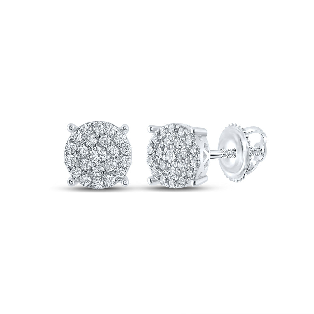 10K White Or Yellow Gold Womens Round Diamond Cluster Earrings