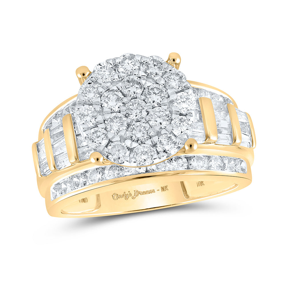10K Yellow Gold Round Diamond Cluster Bridal Wedding Engagement Ring 2 Cttw, Womens Size: 5-10