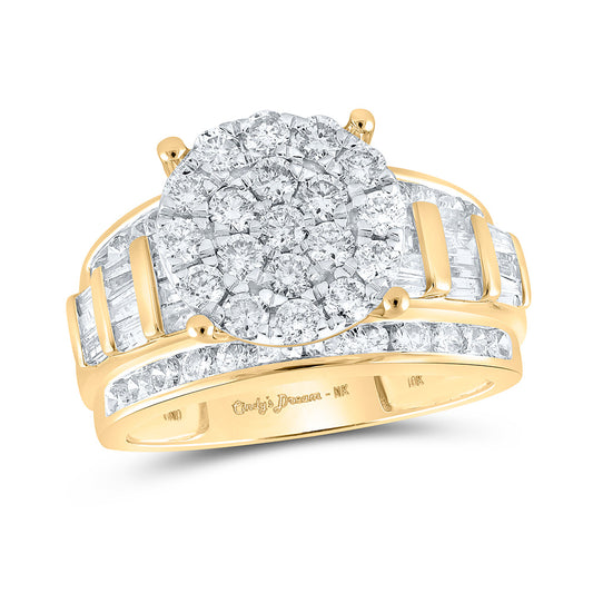 10K Yellow Gold Round Diamond Cluster Bridal Wedding Engagement Ring 2 Cttw, Womens Size: 5-10