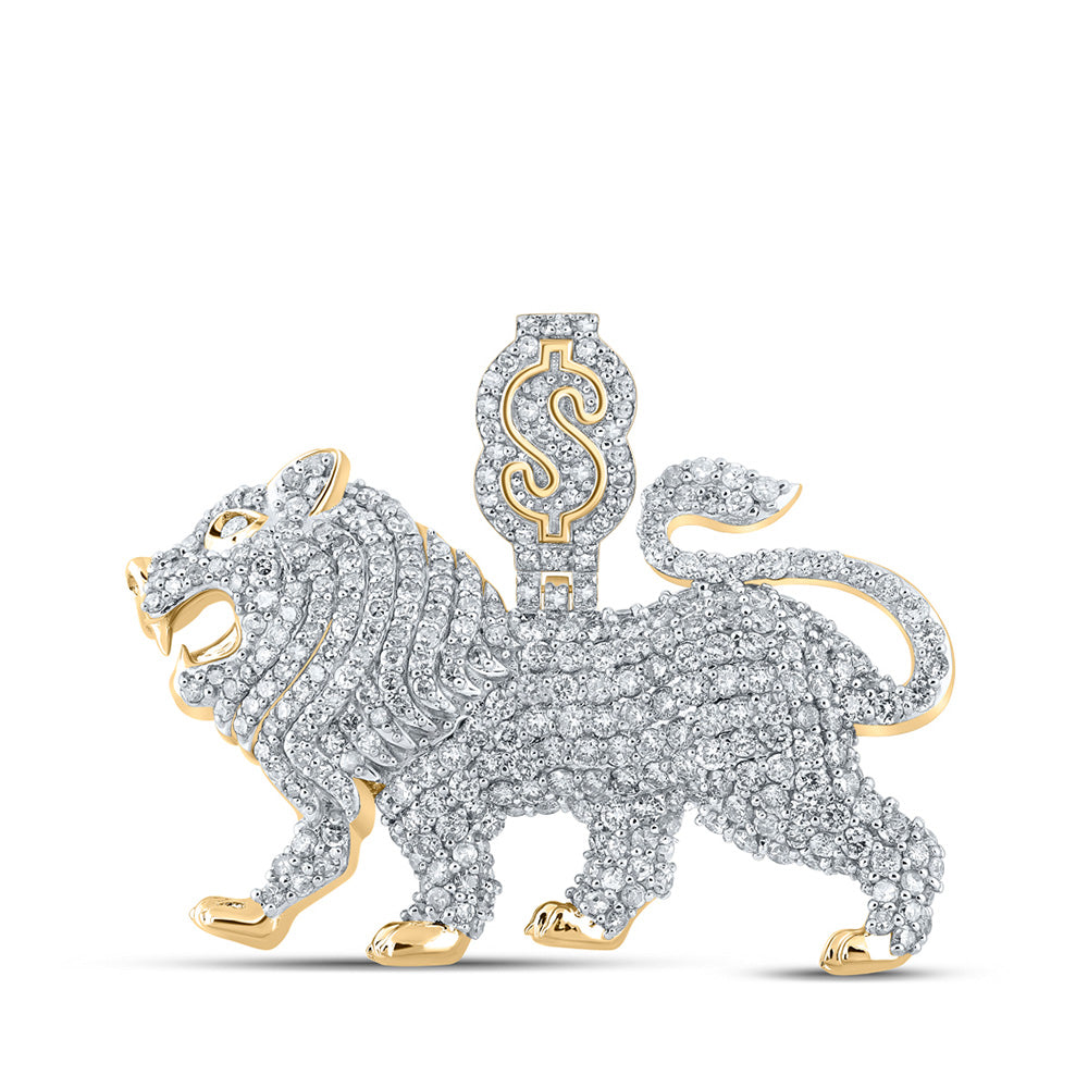 10K Yellow Gold Mens Round Diamond Lion Dollar Sign Charm Pendant 2-3/4 Cttw