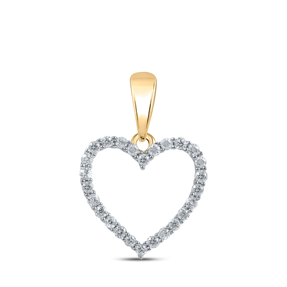 10K Yellow Gold Womens Round Diamond Heart Pendant 1/10 Cttw