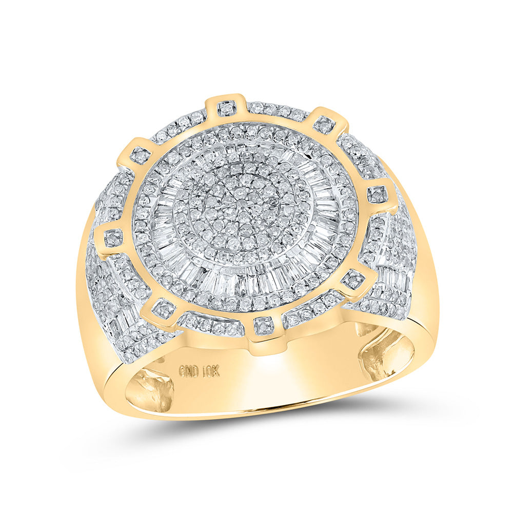 10K Yellow Gold Mens Baguette Diamond Circle Ring 1 Cttw, Mens Size: 7-13