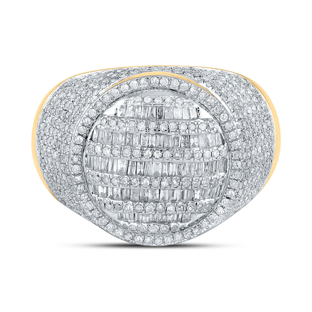 10K Yellow Gold Mens Baguette Diamond Circle Ring 1-5/8 Cttw, Mens Size: 7-13
