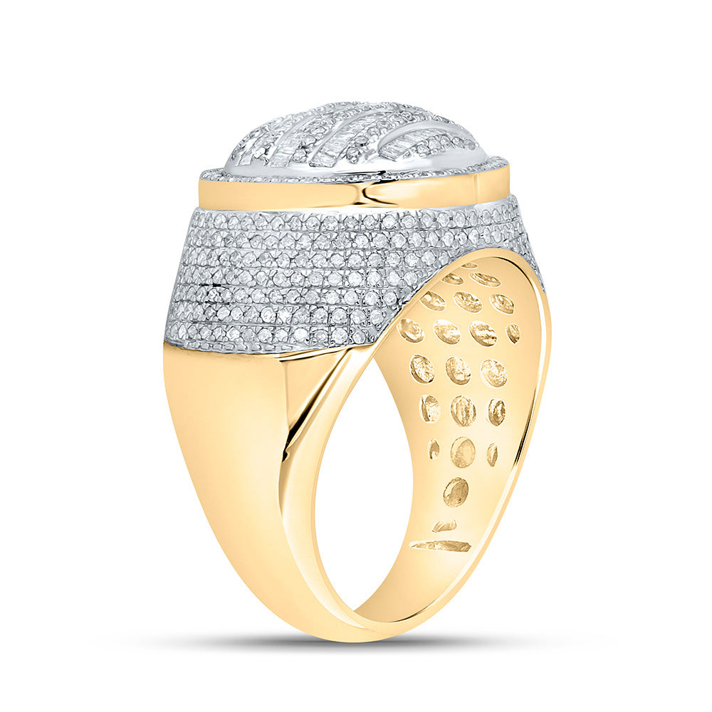 10K Yellow Gold Mens Baguette Diamond Circle Ring 1-5/8 Cttw, Mens Size: 7-13