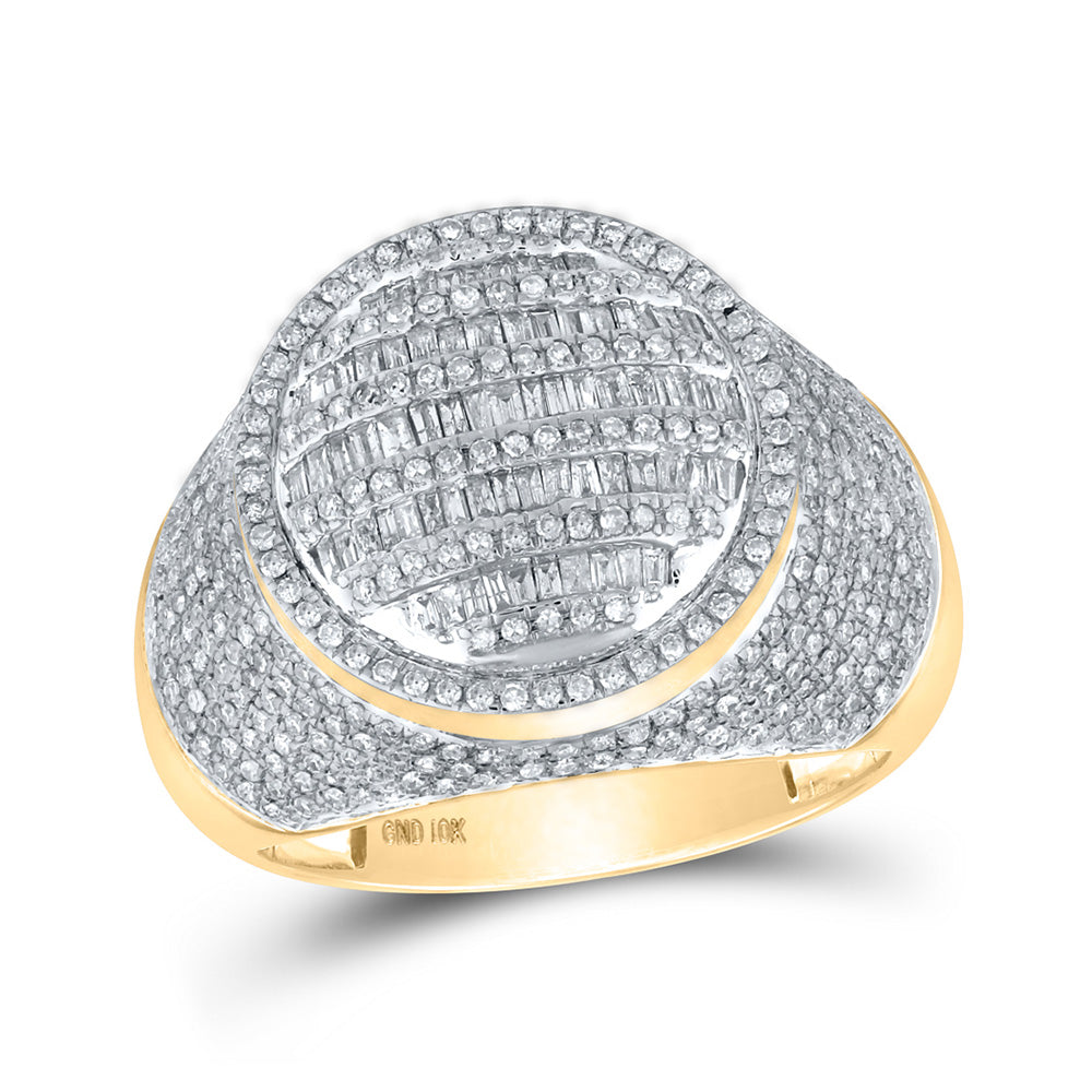 10K Yellow Gold Mens Baguette Diamond Circle Ring 1-5/8 Cttw, Mens Size: 7-13