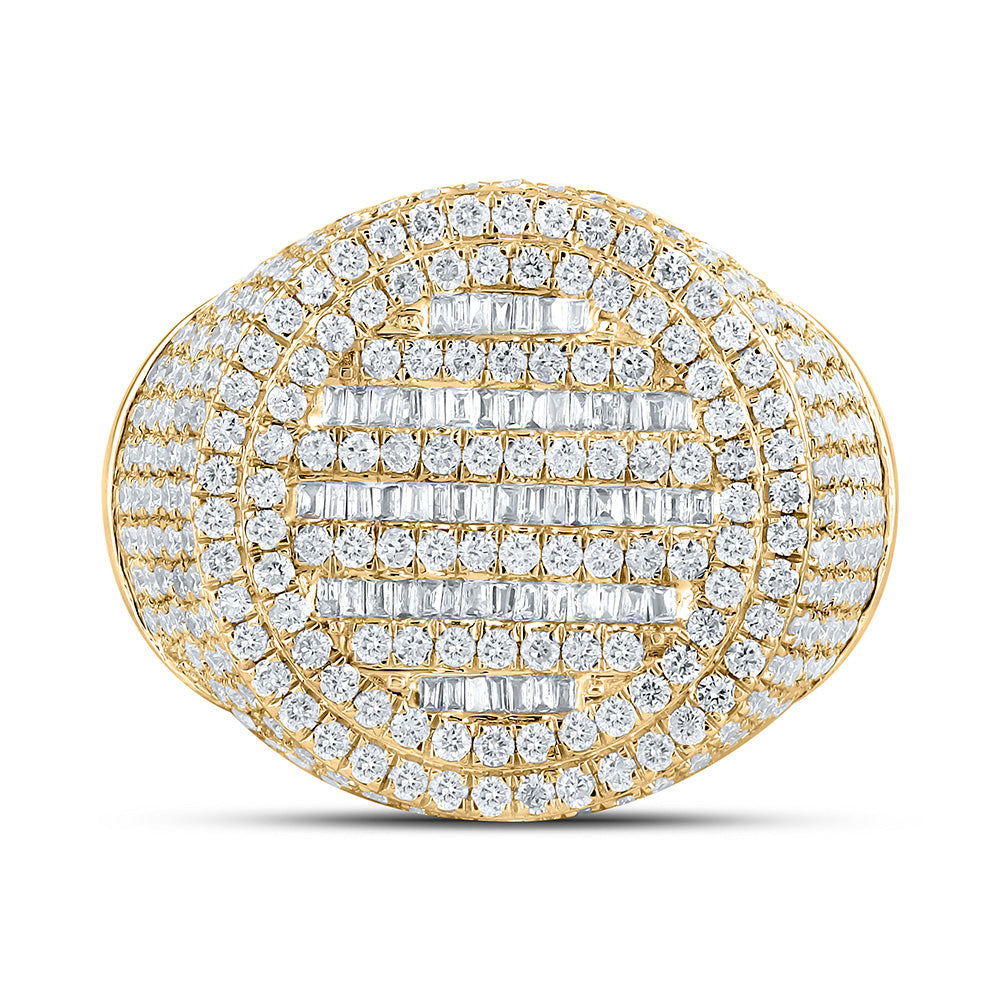 10K Yellow Gold Mens Baguette Diamond Circle Ring 3-3/8 Cttw, Mens Size: 7-13