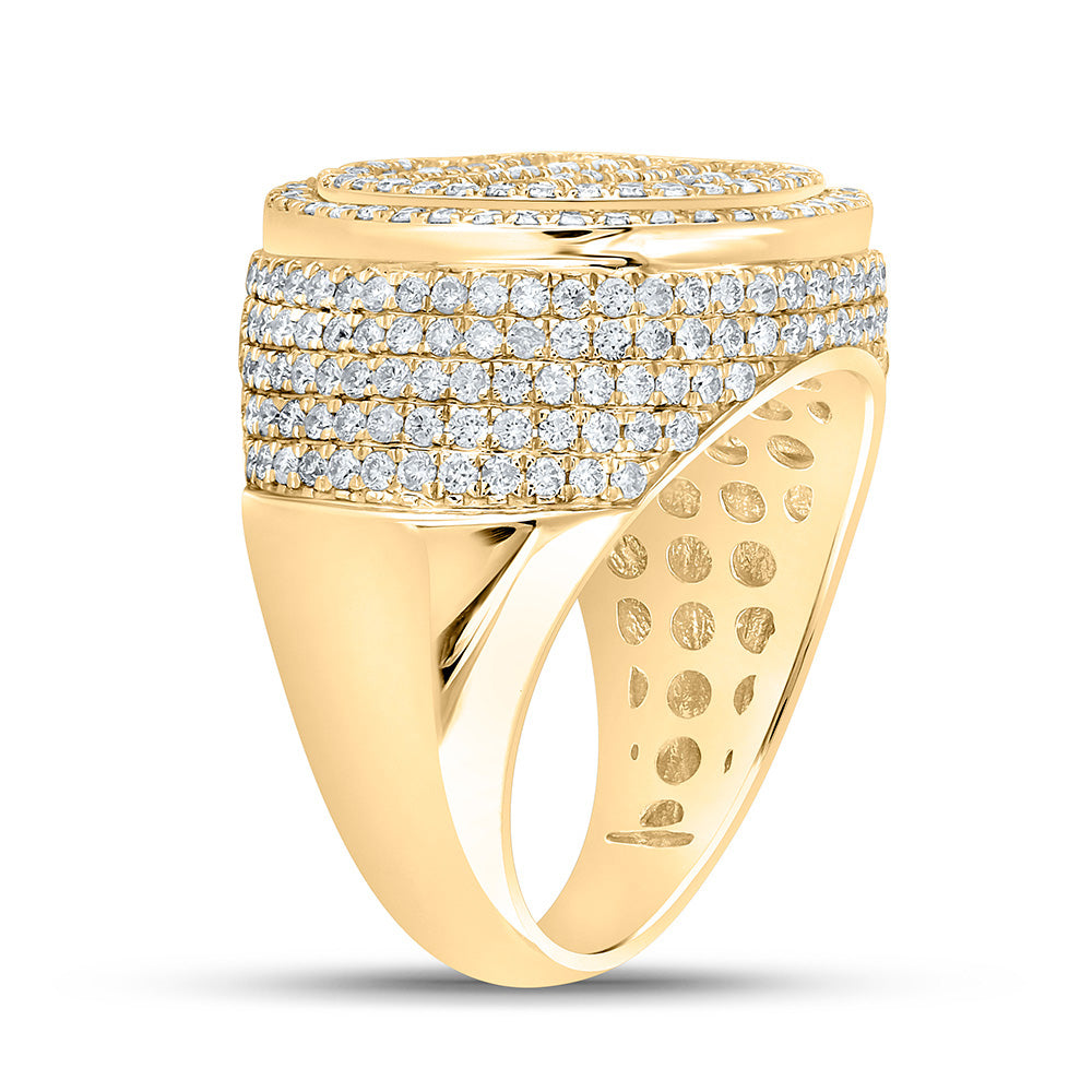 10K Yellow Gold Mens Baguette Diamond Circle Ring 3-3/8 Cttw, Mens Size: 7-13