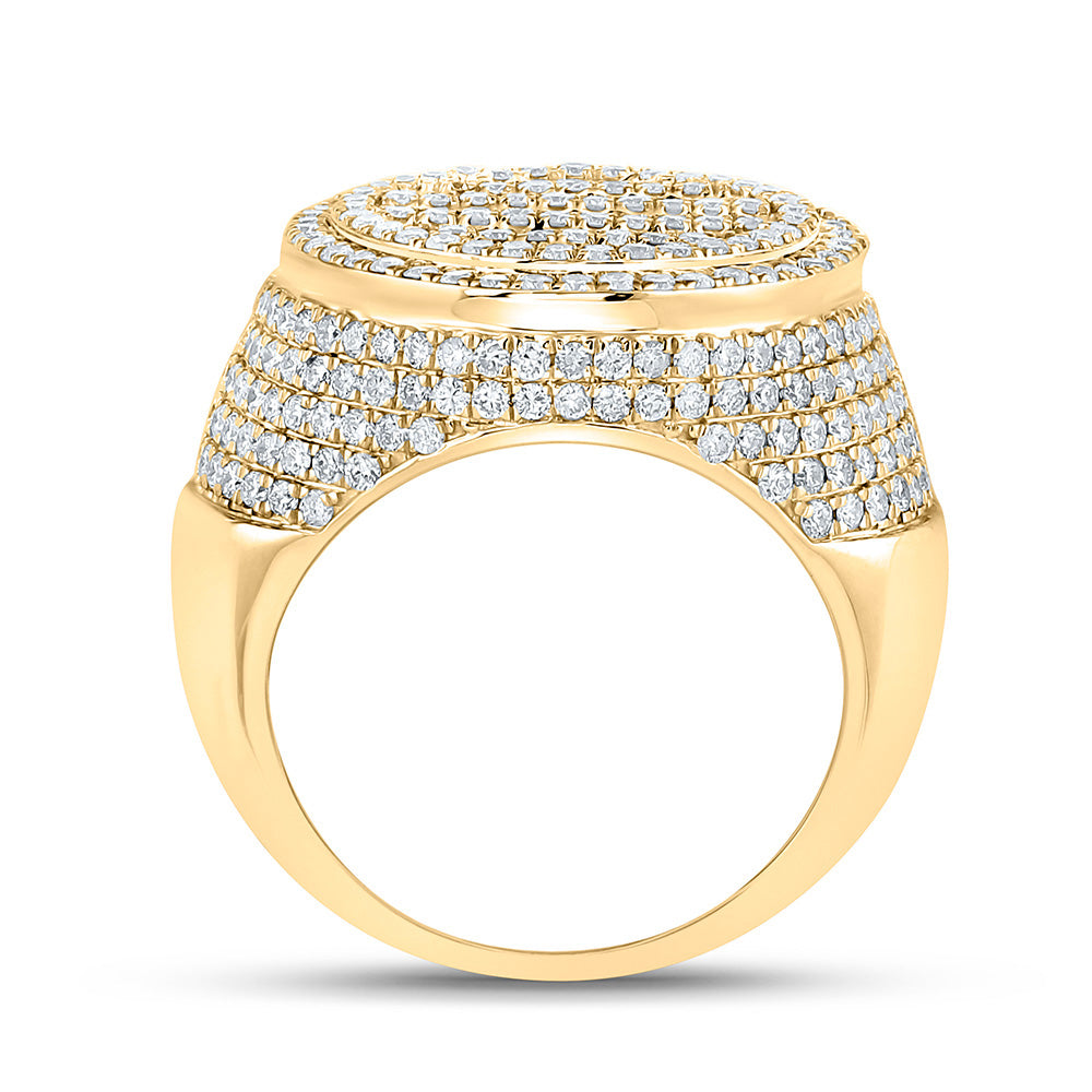 10K Yellow Gold Mens Baguette Diamond Circle Ring 3-3/8 Cttw, Mens Size: 7-13