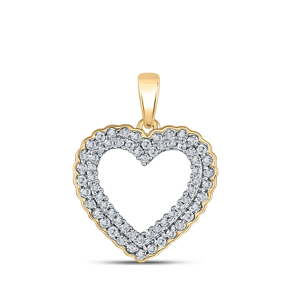 10K Yellow Gold Womens Round Diamond Heart Pendant 1/3 Cttw