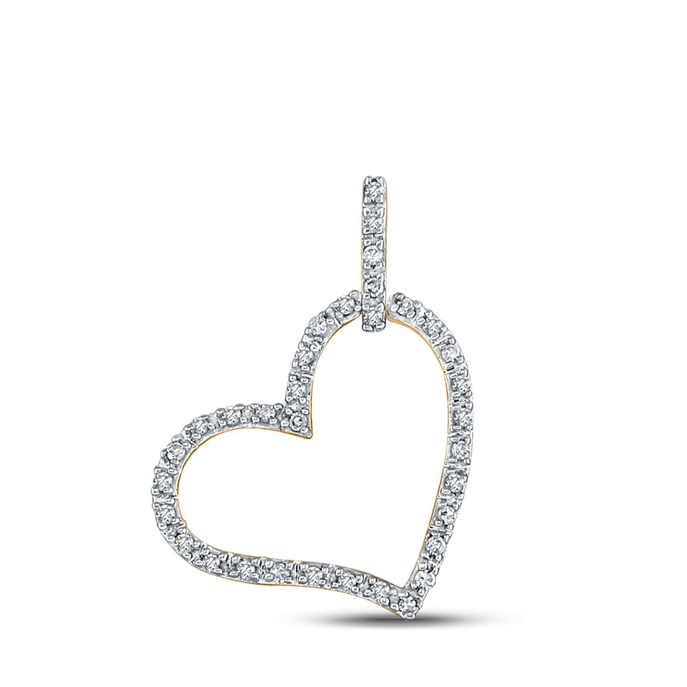 10K Yellow Gold Womens Round Diamond Heart Pendant 1/12 Cttw