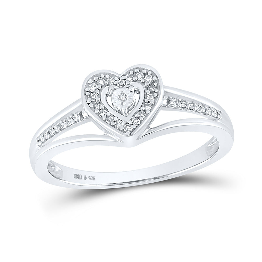 Sterling Silver Womens Round Diamond Heart Ring 1/10 Cttw, Womens Size: 5-10