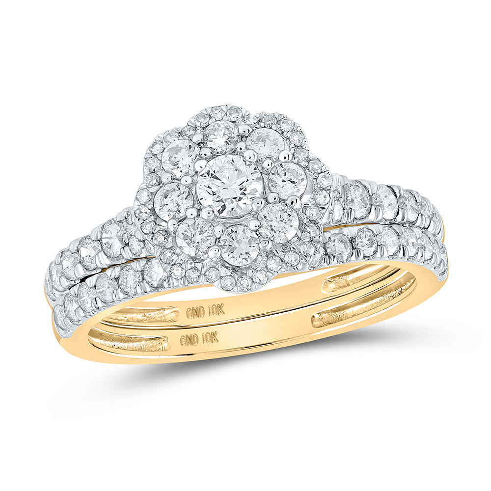 10K Yellow Or White Or Rose Gold Round Diamond Bridal Wedding Ring Band Set , Womens Size: 5-10