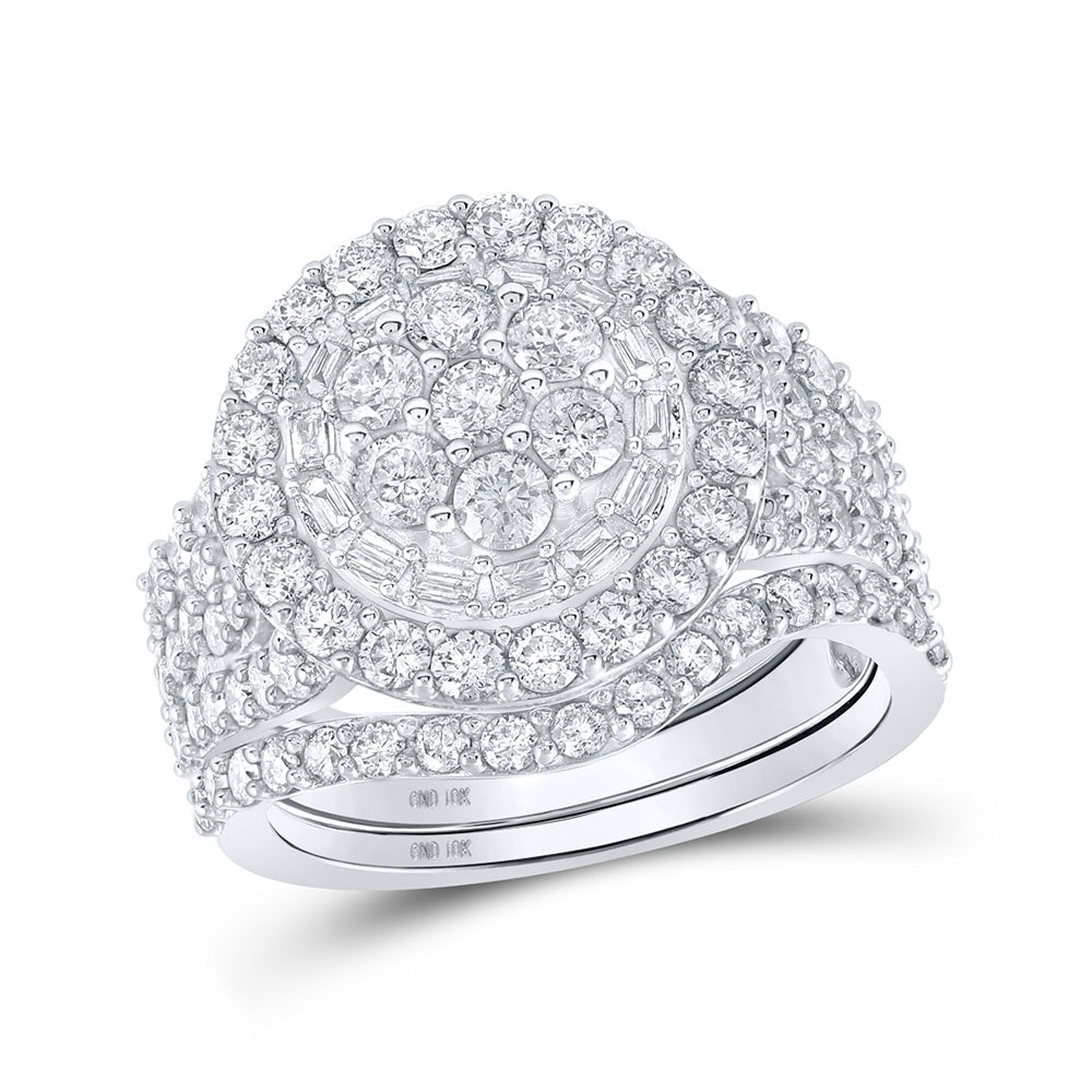 10K White Gold Round Diamond Cluster Bridal Wedding Ring Band Set 2-1/2 Cttw, Womens Size: 5-10