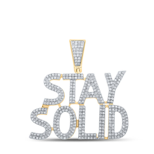 10K Yellow Gold Mens Round Diamond Stay Solid Phrase Charm Pendant 1 Cttw, Length: 1.4 In, Width: 1.3 In