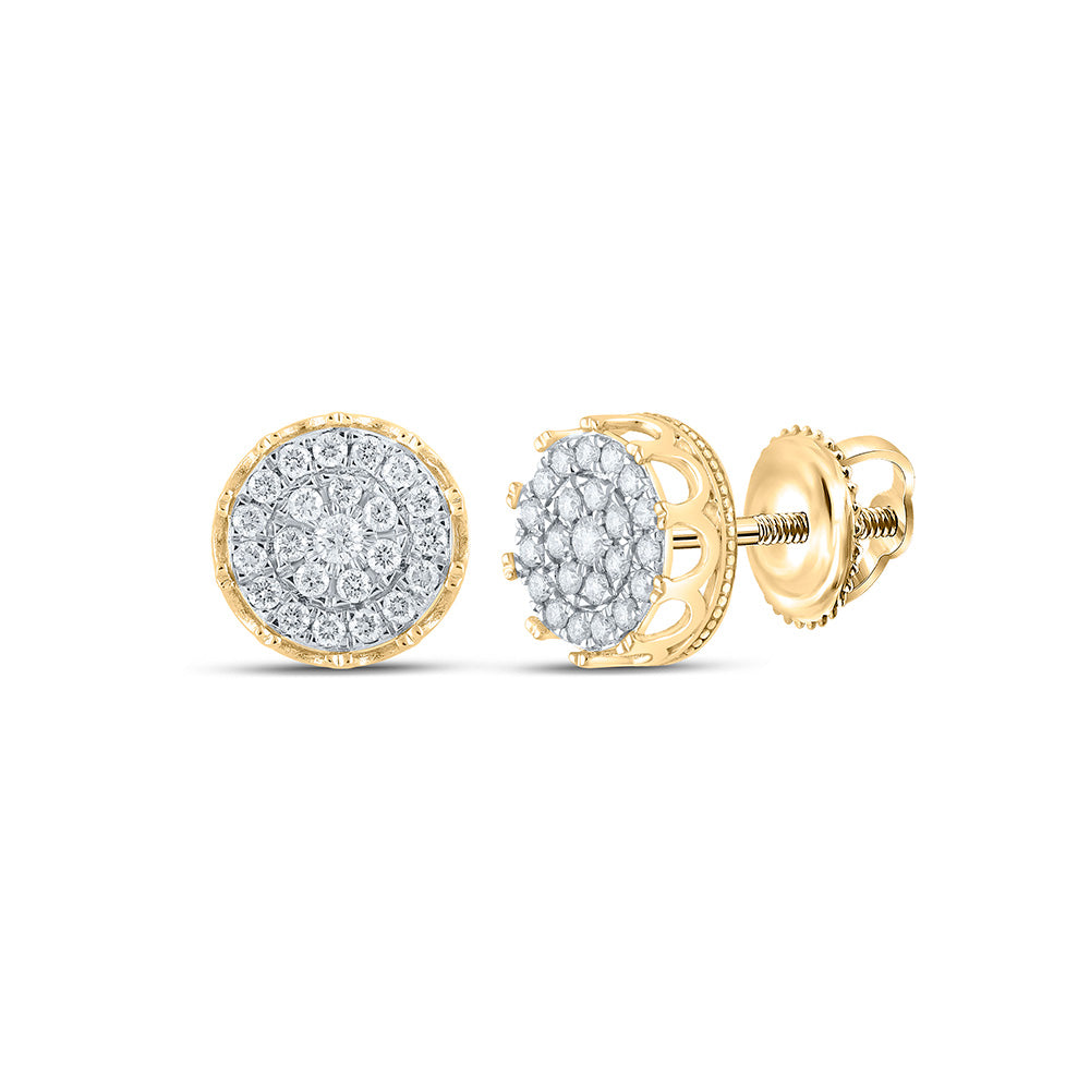 10K Yellow Or White Or Rose Gold Round Diamond Cluster Earrings