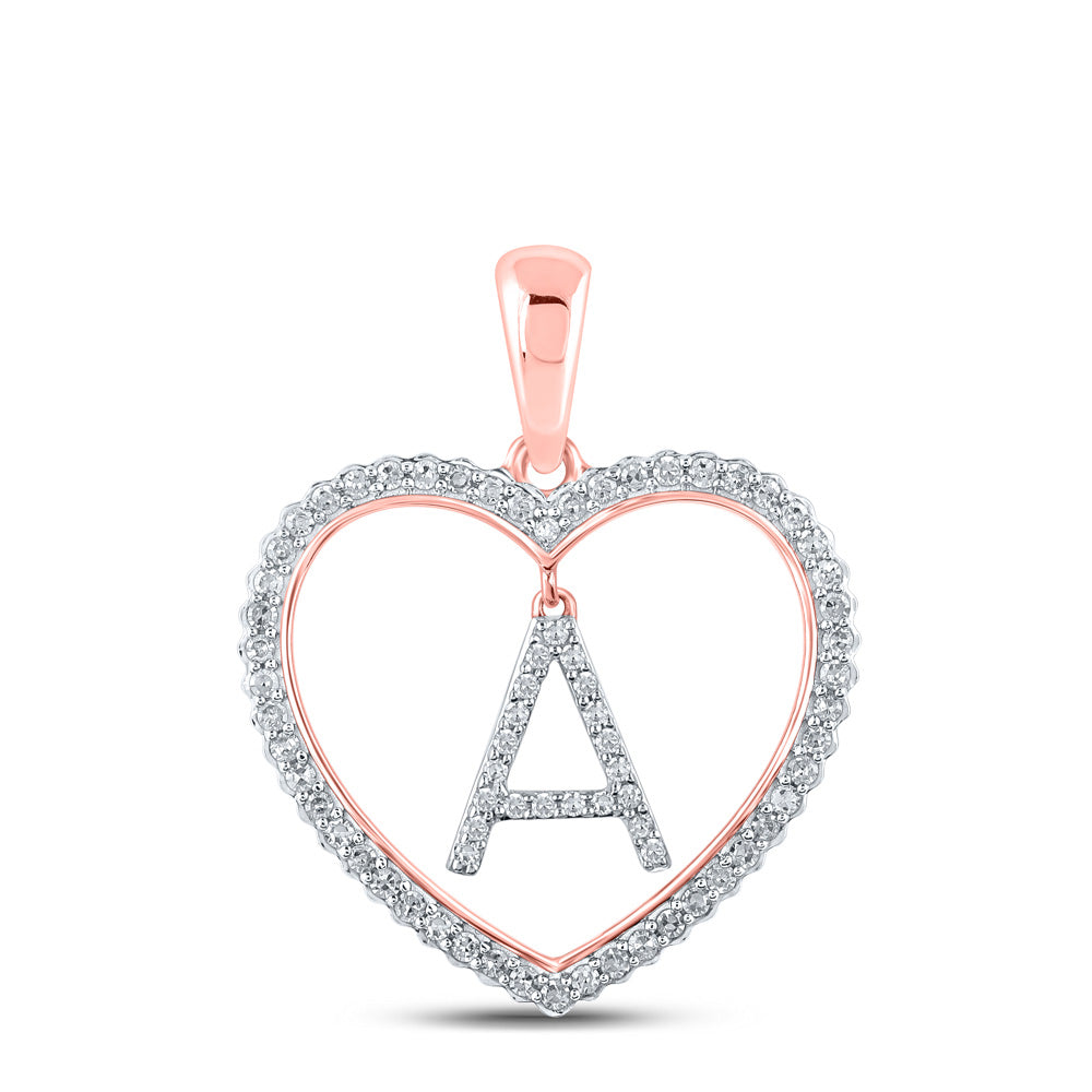 10K Yellow Or White Or Rose Gold Womens Round Diamond Heart A Letter Pendant