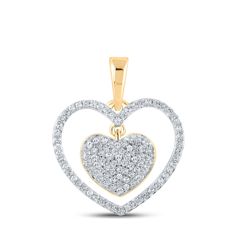 10K Yellow Or White Or Rose Gold Womens Round Diamond Heart Pendant