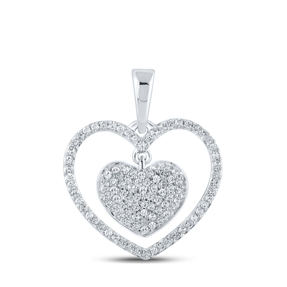 10K Yellow Or White Or Rose Gold Womens Round Diamond Heart Pendant