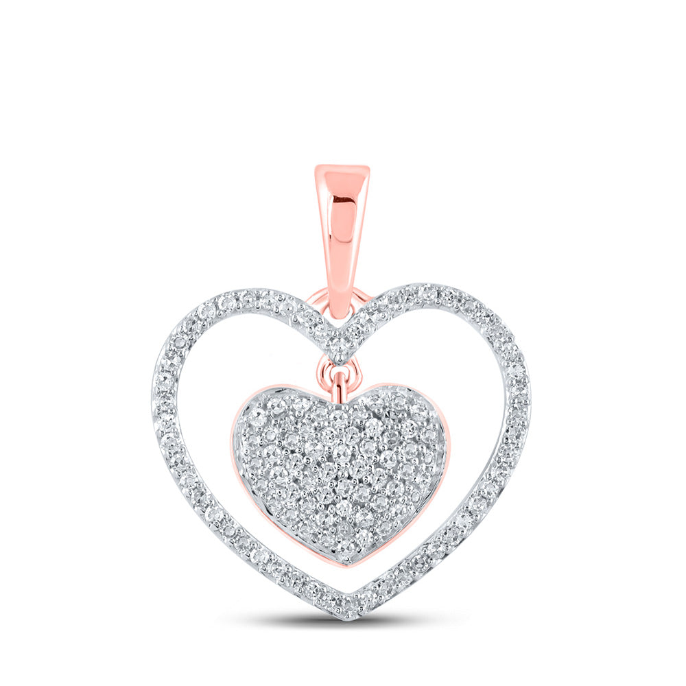 10K Yellow Or White Or Rose Gold Womens Round Diamond Heart Pendant