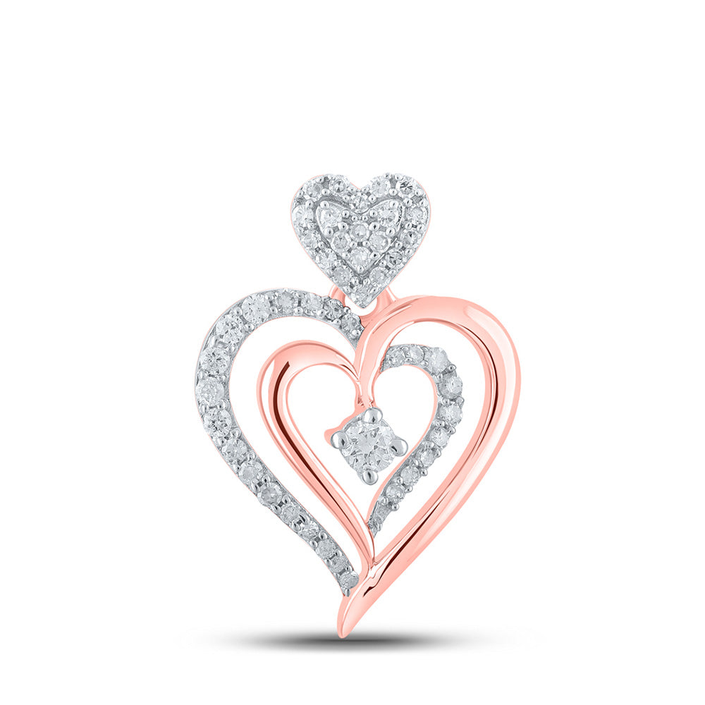 10K Rose Gold Womens Round Diamond Heart Pendant 1/3 Cttw