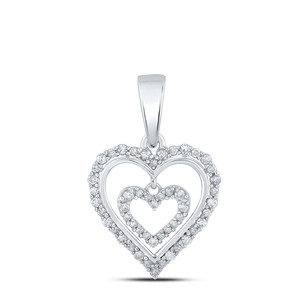10K Yellow Or White Or Rose Gold Womens Round Diamond Heart Pendant