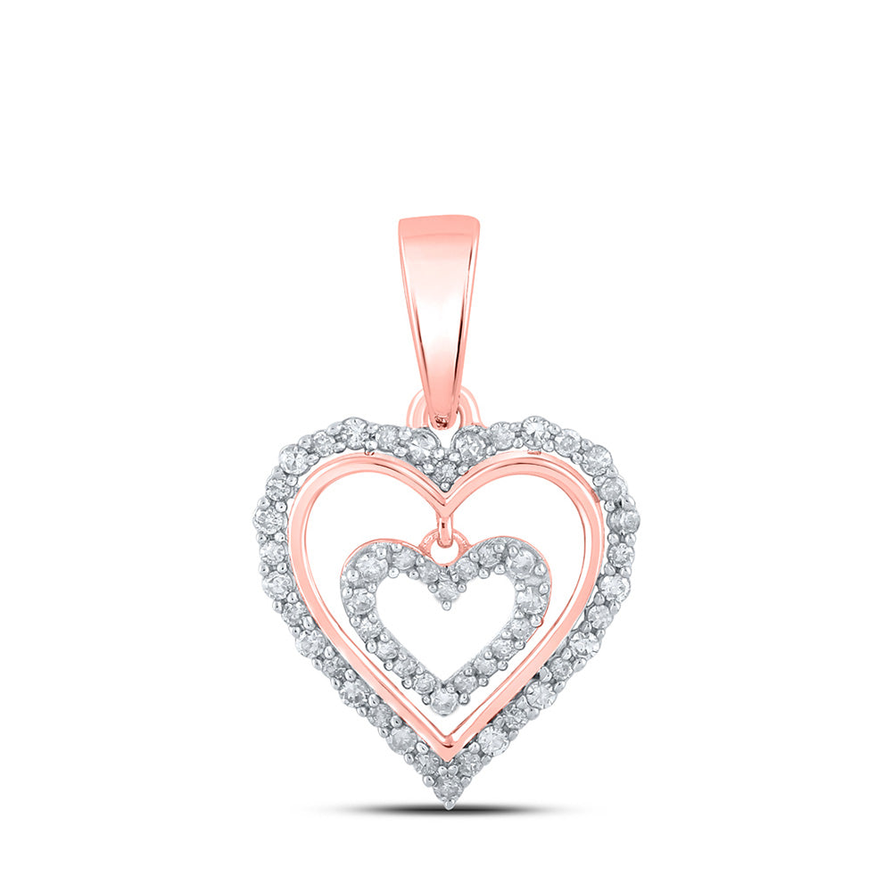 10K Yellow Or White Or Rose Gold Womens Round Diamond Heart Pendant