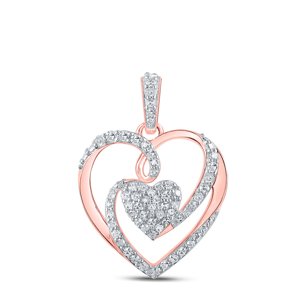 10K Rose Gold Womens Round Diamond Heart Pendant 1/4 Cttw, Length: 0.85 In, Width: 0.57 In