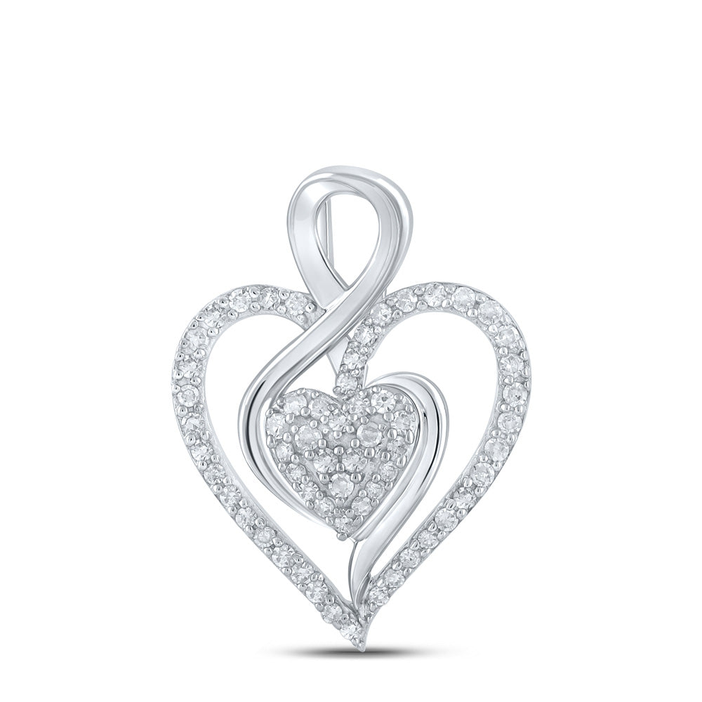 10K Yellow Or White Or Rose Gold Womens Round Diamond Heart Pendant