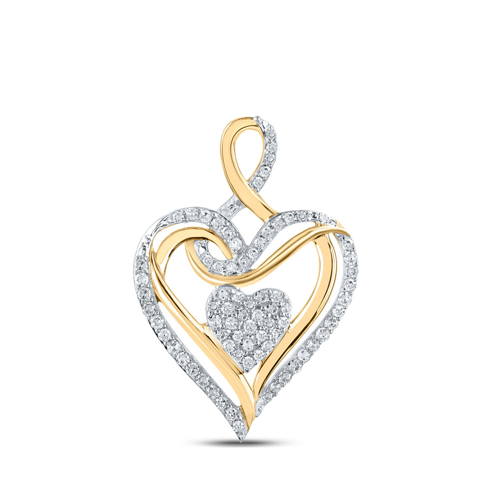 10K Yellow Or White Or Rose Gold Womens Round Diamond Heart Pendant