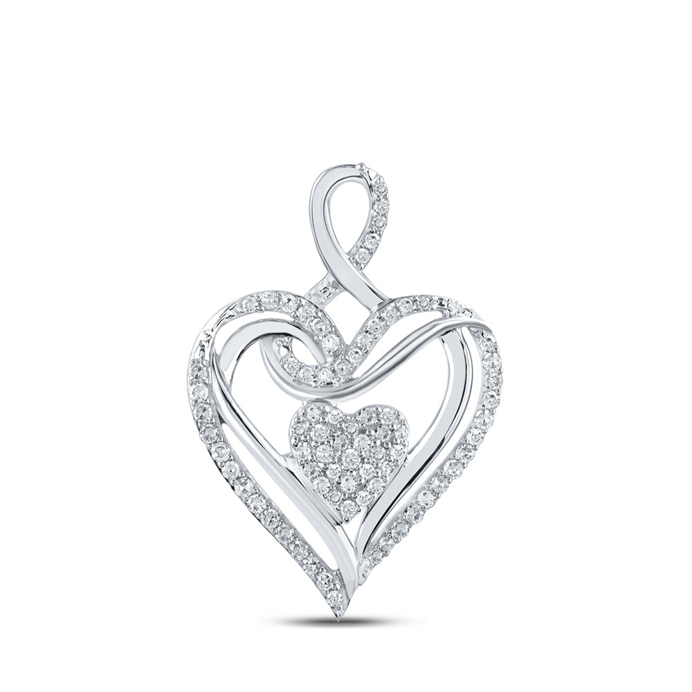 10K Yellow Or White Or Rose Gold Womens Round Diamond Heart Pendant