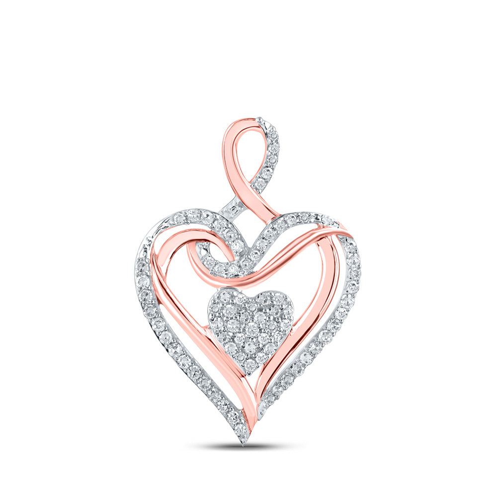 10K Yellow Or White Or Rose Gold Womens Round Diamond Heart Pendant