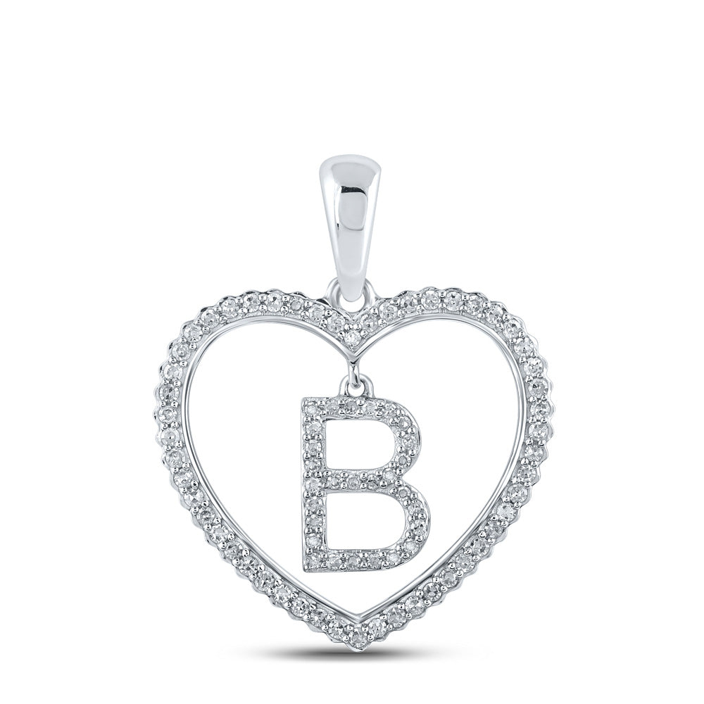 10K Yellow Or White Or Rose Gold Womens Round Diamond Heart B Letter Pendant