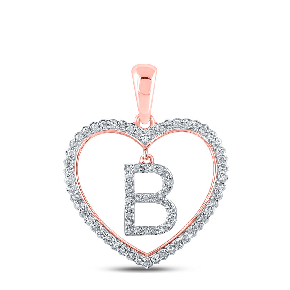 10K Yellow Or White Or Rose Gold Womens Round Diamond Heart B Letter Pendant